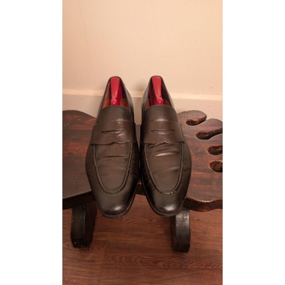 Santoni Brown Leather Penny Loafers-Mens 8.5 Made In Italy